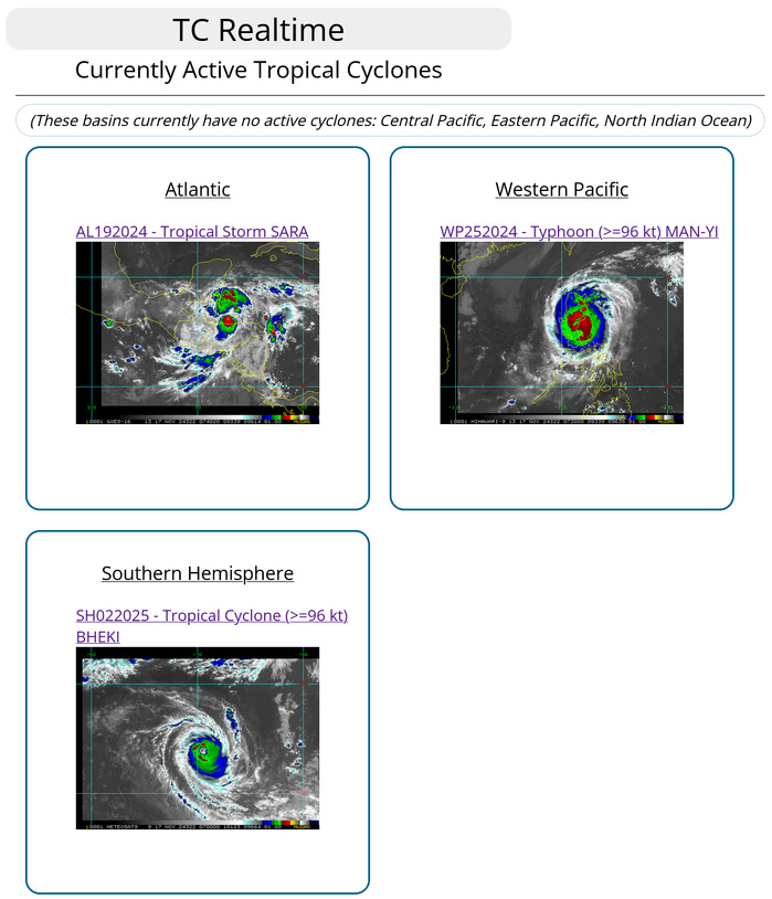 Super Typhoon 25W(MAN-YI) landfall South of CASIGURAN/LUZON//TC 02S(BHEKI) Strong CAT 3 US  above forecast//1709utc 