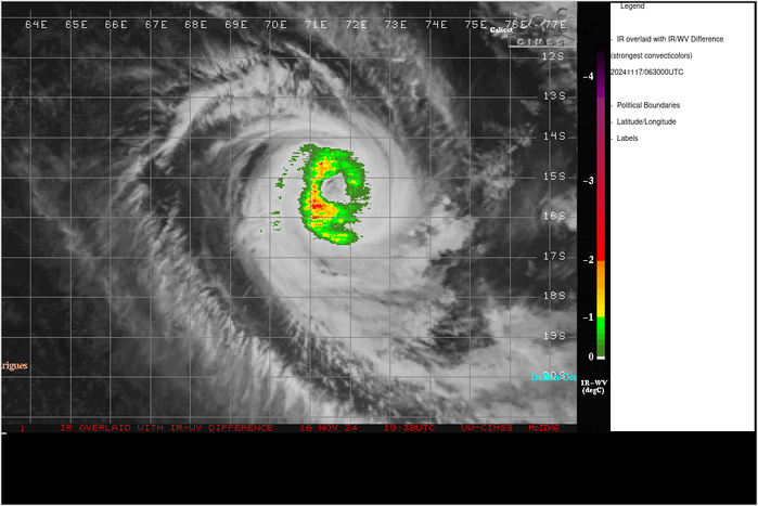 SATELLITE ANALYSIS, INITIAL POSITION AND INTENSITY DISCUSSION: ANIMATED MULTISPECTRAL SATELLITE IMAGERY (MSI) DEPICTS A RATHER IMPRESSIVE TROPICAL CYCLONE, WITH A WELL-DEFINED 22NM EYE WITH A EYE TEMPERATURE OF 11C. A SERIES OF THREE MHS 89GHZ MICROWAVE IMAGES BETWEEN 0400Z-0500Z REVEALED A STRONG EYEWALL COMPLETELY SURROUNDING A MICROWAVE EYE FEATURE, THROUGH THE NORTHEAST PORTION OF THE EYEWALL REMAINS RELATIVELY WEAK. THE INITIAL POSITION IS ASSESSED WITH HIGH CONFIDENCE BASED ON THE 22NM EYE IN THE MSI AND AN EXTRAPOLATION OF THE MICROWAVE EYE FEATURE IN THE MICROWAVE IMAGES NOTED ABOVE. THE INITIAL INTENSITY IS ASSESSED WITH MEDIUM CONFIDENCE, HEDGED SLIGHTLY HIGHER THAN THE BULK OF THE AGENCY DVORAK CURRENT INTENSITY ESTIMATES OF T5.5 IN LIGHT OF THE HIGHER CIMSS ADT, AIDT AND DPRINT ESTIMATES NOTED ABOVE. ENVIRONMENTAL CONDITIONS REMAIN FAVORABLE FOR THE TIME BEING, WITH LOW VERTICAL WIND SHEAR (VWS) AND GOOD POLEWARD OUTFLOW ALOFT. THOUGH SSTS REMAIN MARGINAL AT 26-27C, THE SYSTEM HAS BEEN ABLE TO STEADILY INTENSIFY OVER THE PAST DAY.