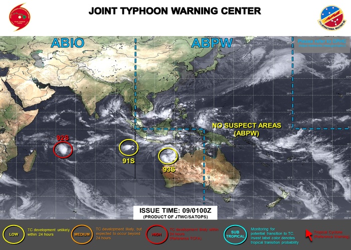 JTWC IS ISSUING 3HOURLY SATELLITE BULLETINS ON 92S, 91S AND ON 90B.