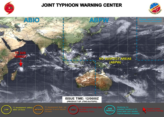 JTWC IS ISSUING 6HOURLY WARNINGS AND 3HOURLY SATELLITE BULLETINS ON 04S(CHIDO). 3HOURLY SATELLITE BULLETINS ARE ISSUED ON 90B AND 93S.