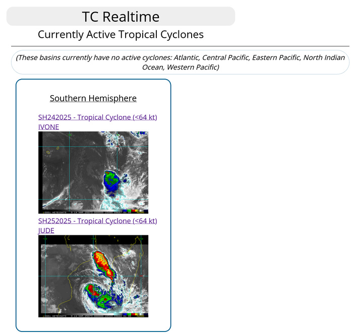 TC 25S(JUDE) intensifying forecast landfall near Toliara/MADAGASCAR within 24h// TC 24S(IVONE) unravelling// 3 Week Tropical Cyclone Formation Probability//1400utc 