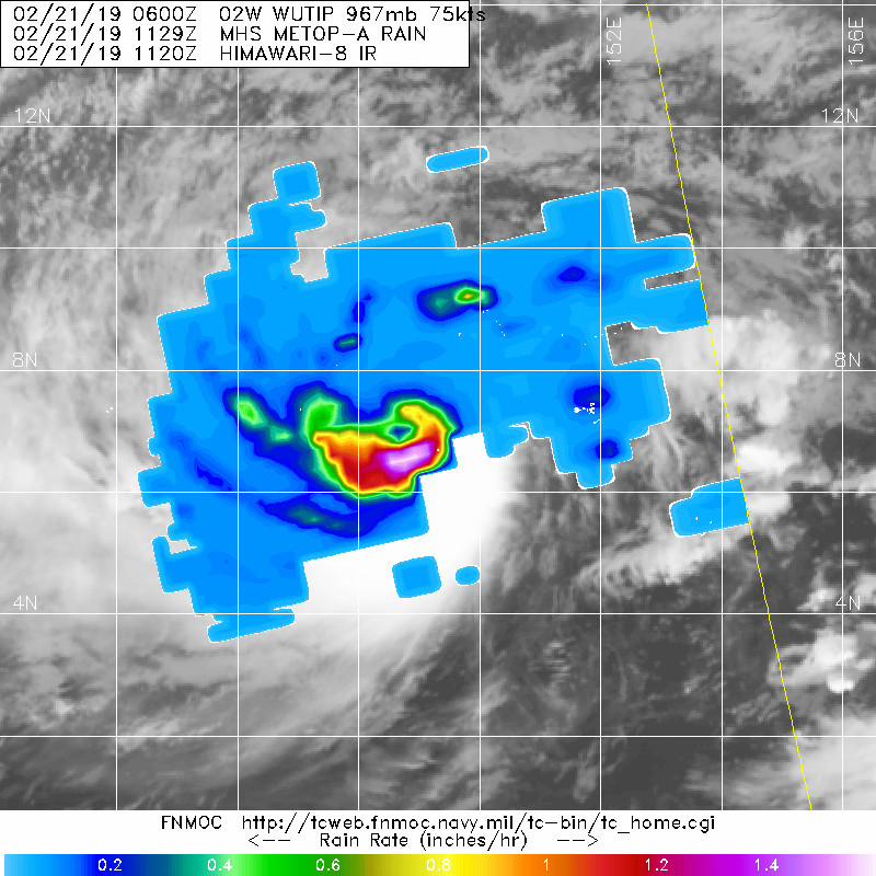 15UTC: typhoon Wutip(02W) Category 2 US, intensifying and approaching Guam