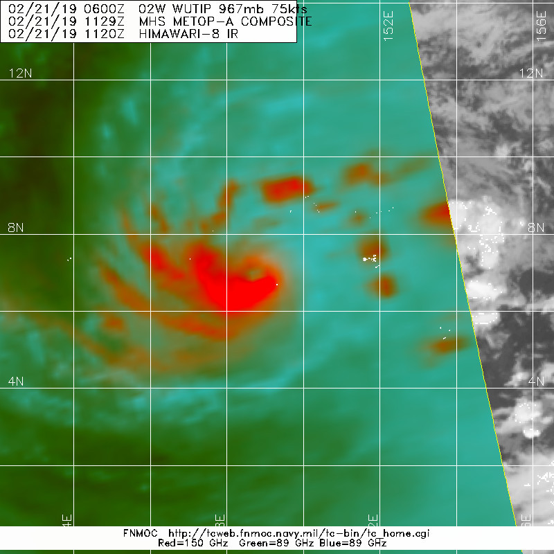 15UTC: typhoon Wutip(02W) Category 2 US, intensifying and approaching Guam