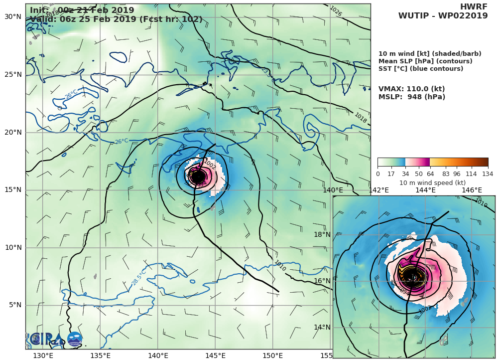 15UTC: typhoon Wutip(02W) Category 2 US, intensifying and approaching Guam