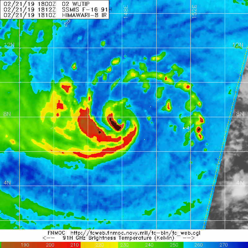 21UTC: typhoon Wutip(02W) Category 2 US, intensifying and approaching Guam area