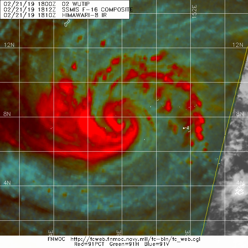 21UTC: typhoon Wutip(02W) Category 2 US, intensifying and approaching Guam area