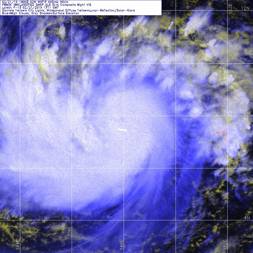 21UTC: typhoon Wutip(02W) Category 2 US, intensifying and approaching Guam area