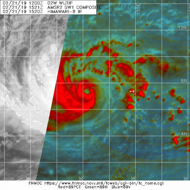 21UTC: typhoon Wutip(02W) Category 2 US, intensifying and approaching Guam area