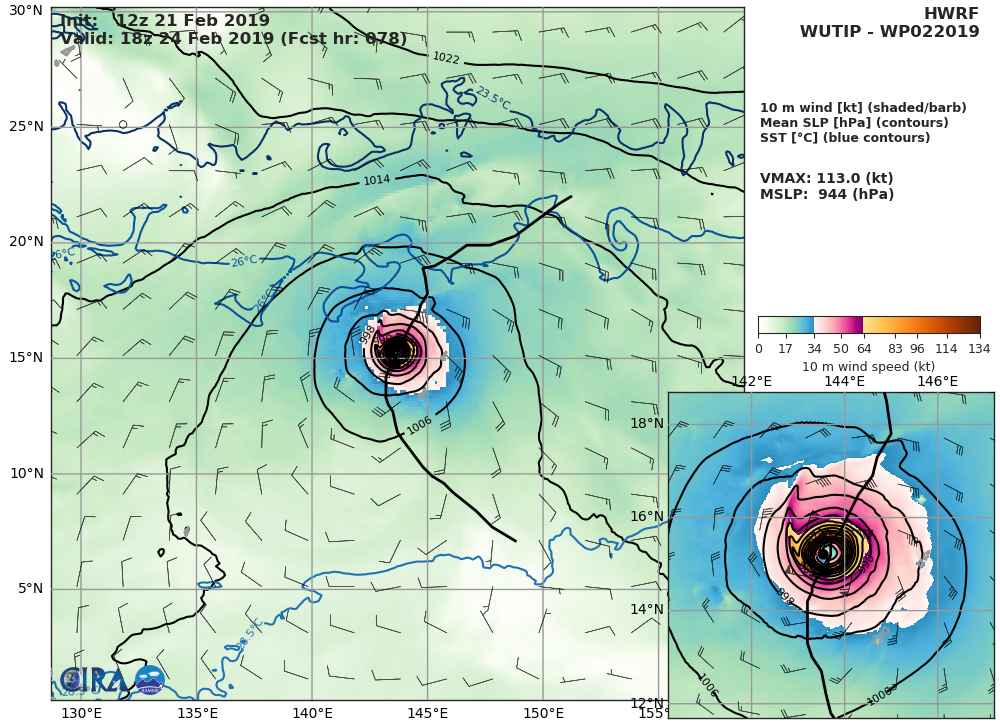 21UTC: typhoon Wutip(02W) Category 2 US, intensifying and approaching Guam area