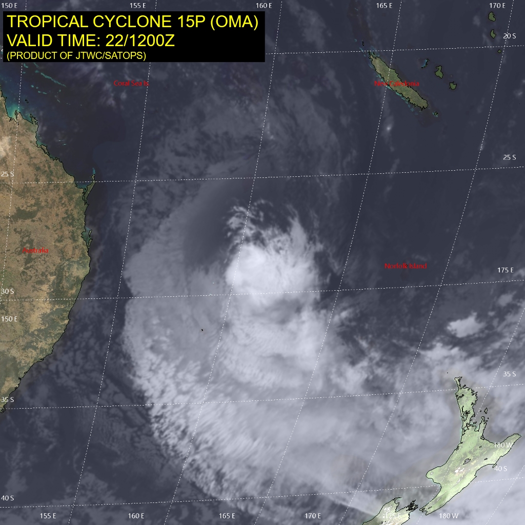 15UTC: cyclone OMA(15P): forecast to dissipate(below 35knots) after 24hours