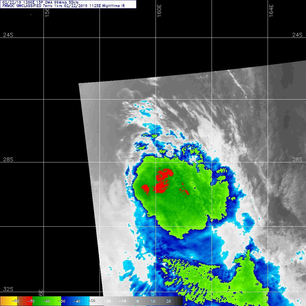 15UTC: cyclone OMA(15P): forecast to dissipate(below 35knots) after 24hours