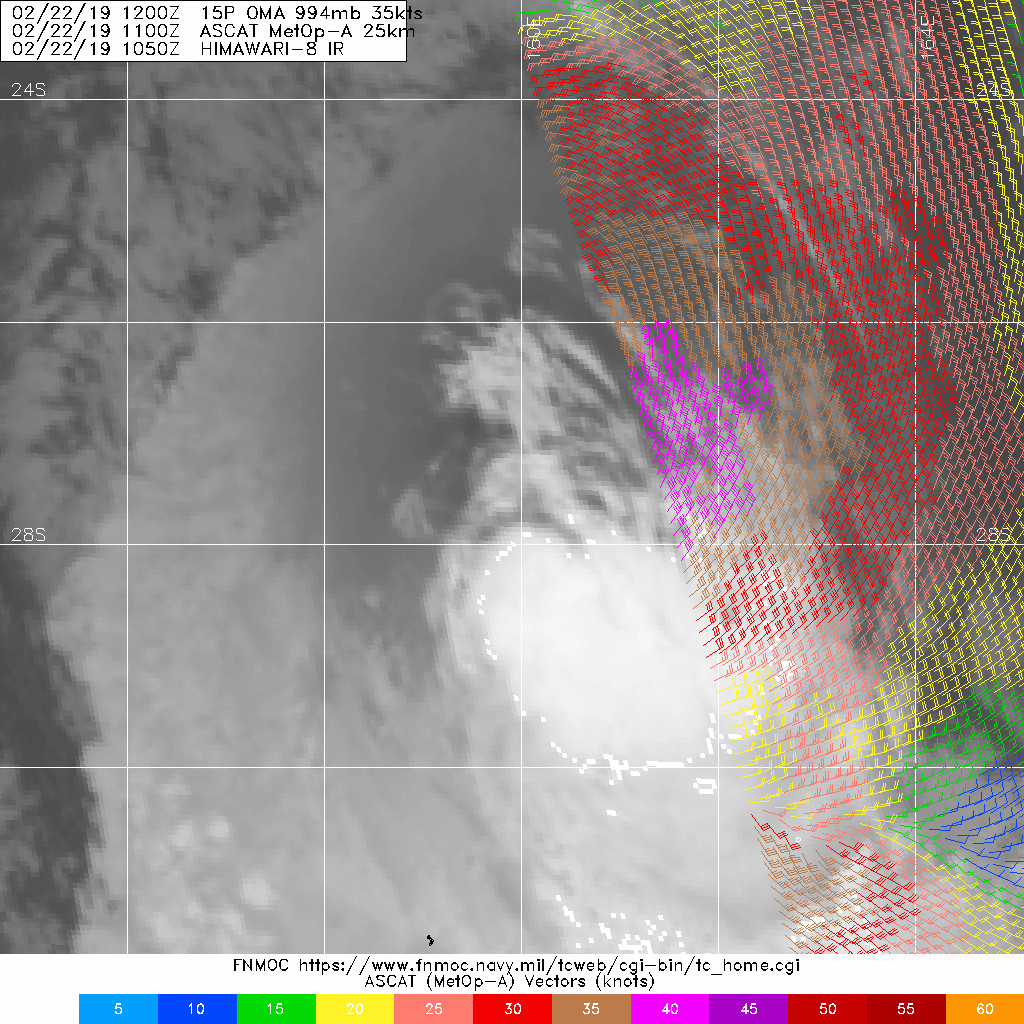 15UTC: cyclone OMA(15P): forecast to dissipate(below 35knots) after 24hours