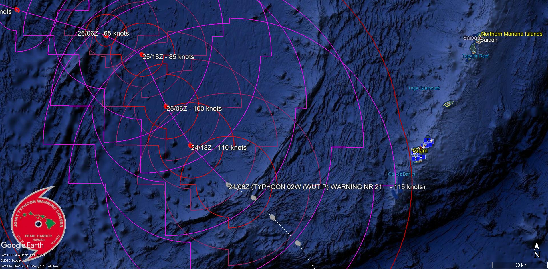 09UTC: Typhoon WUTIP(02W) is weakening, more rapidly after 24hours and remaining away from any land