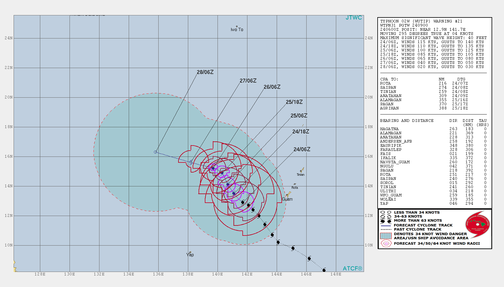 09UTC: Typhoon WUTIP(02W) is weakening, more rapidly after 24hours and remaining away from any land