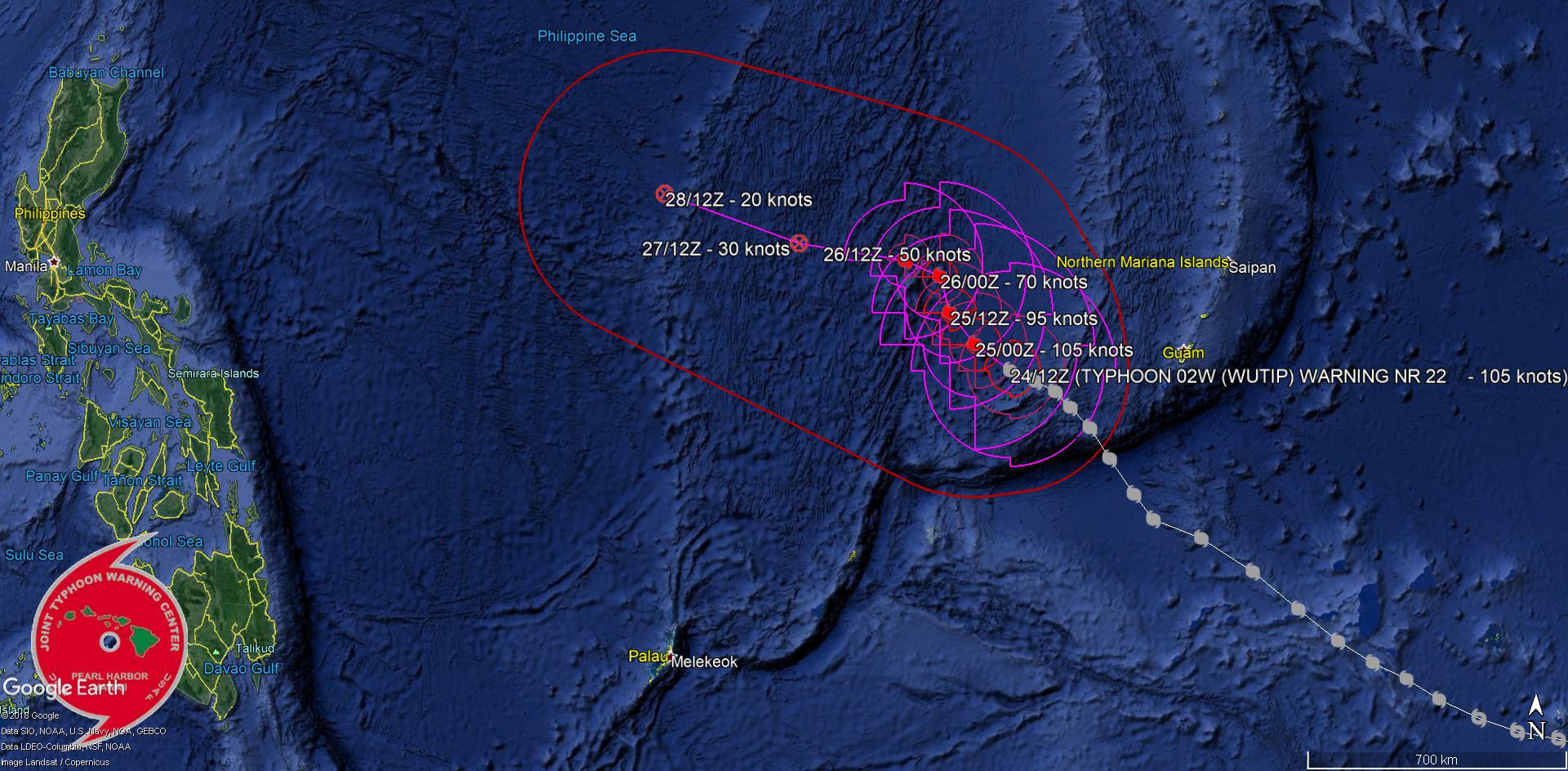 15UTC: Typhoon WUTIP(02W) ,Category 3 US, is weakening more rapidly after 24hours and remaining away from any land