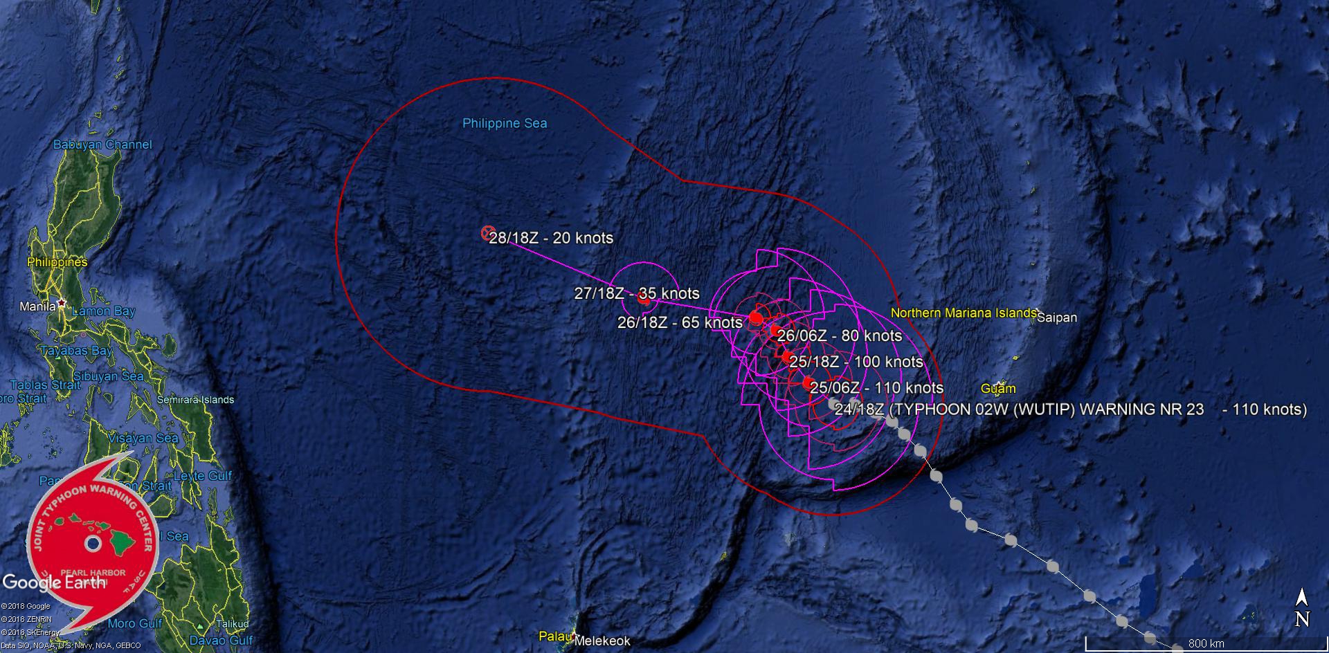 21UTC: Typhoon WUTIP(02W) ,Category 3 US, stronger once again away from any land