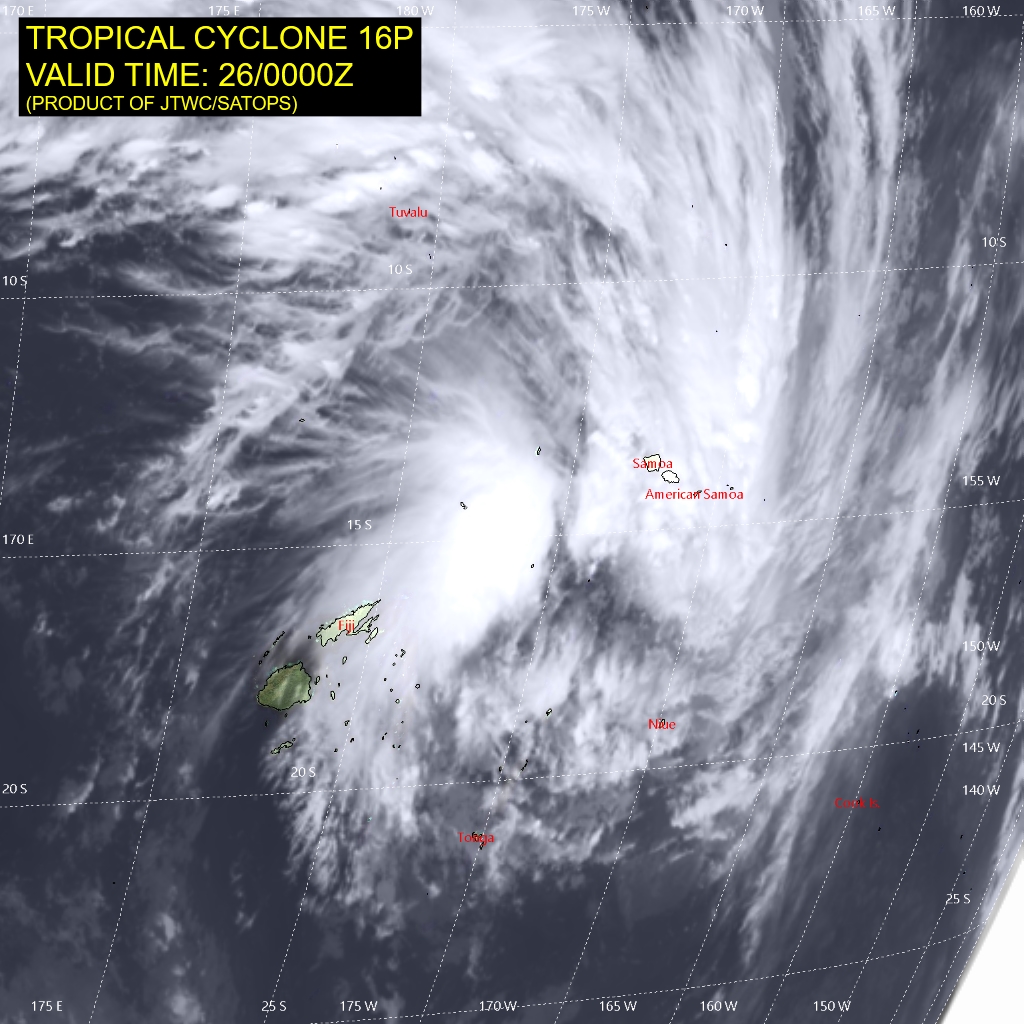 South Pacific: Cyclone 16P has formed, forecast to track west of Nuku 'alofa  after 24hours