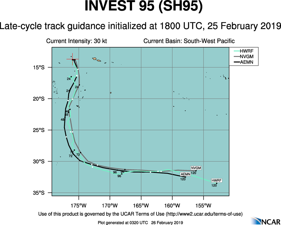 South Pacific: Cyclone 16P has formed, forecast to track west of Nuku 'alofa  after 24hours