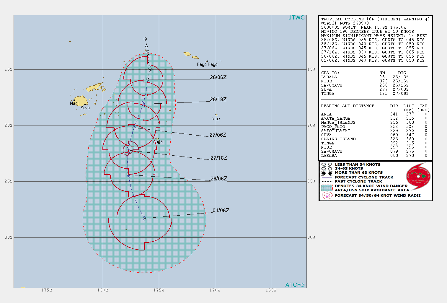 09UTC South Pacific Cyclone 16P forecast to track west of Nuku 'alofa