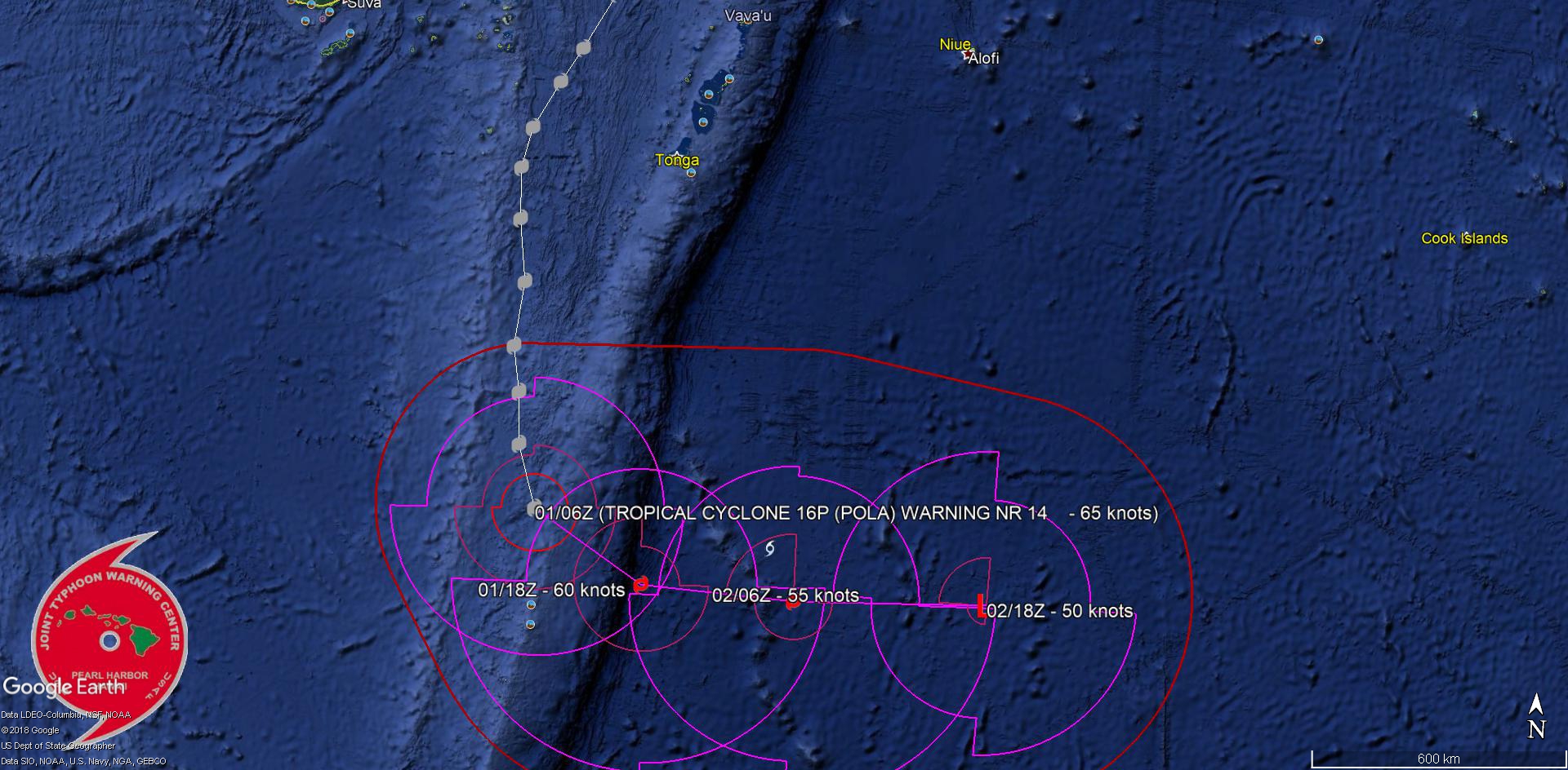 09UTC: Cyclone POLA(16P) category 1 US, weakening and becoming extratropical