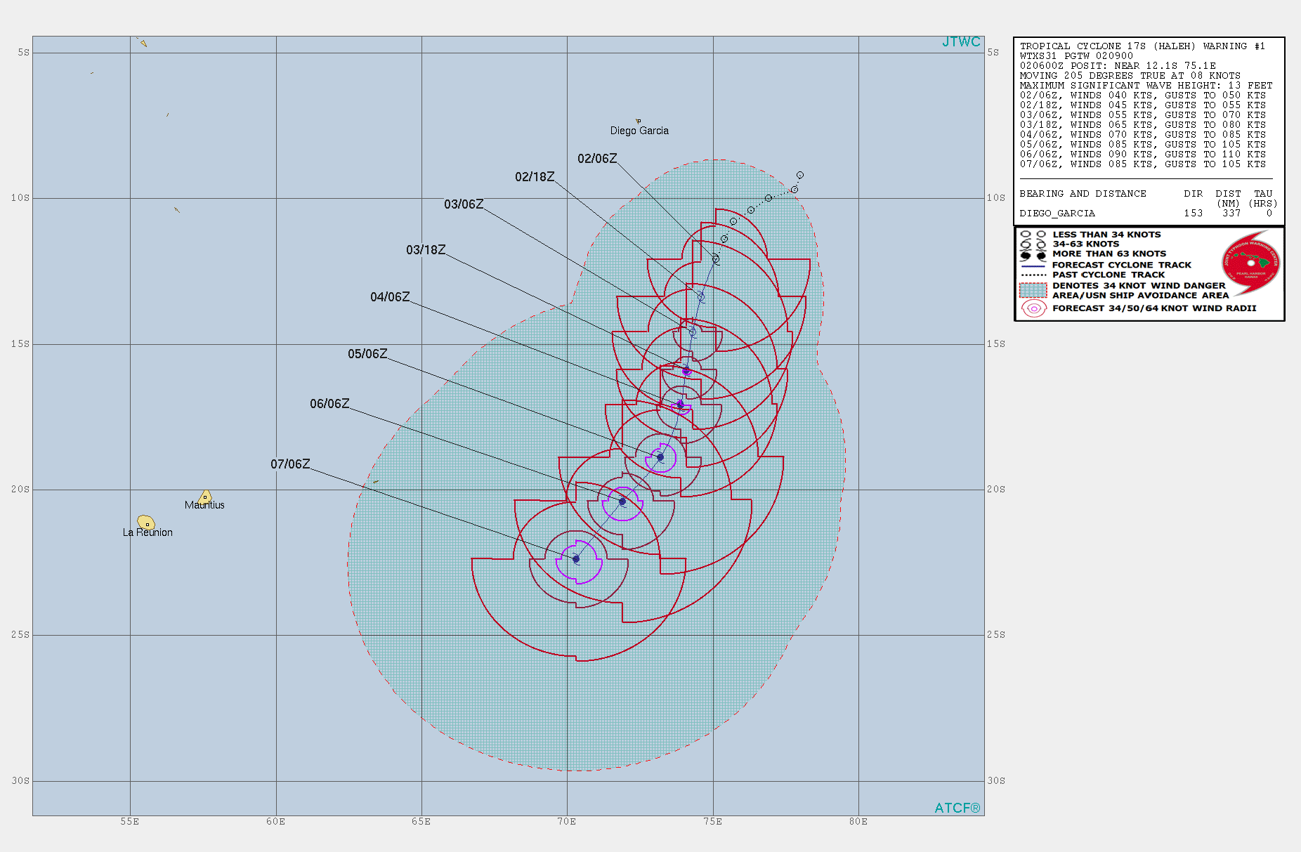 South Indian: 96S is now TC HALEH(17S), forecast to intensify and peak as a category 2 US in 3 days