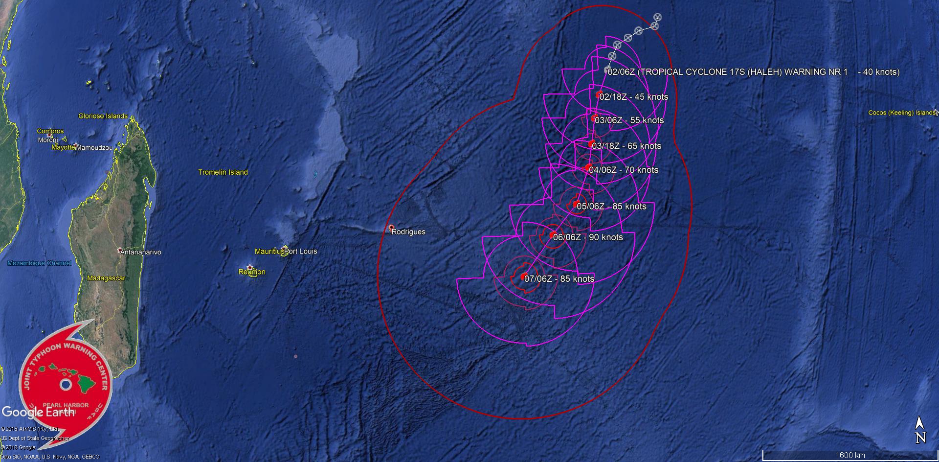 South Indian: 96S is now TC HALEH(17S), forecast to intensify and peak as a category 2 US in 3 days