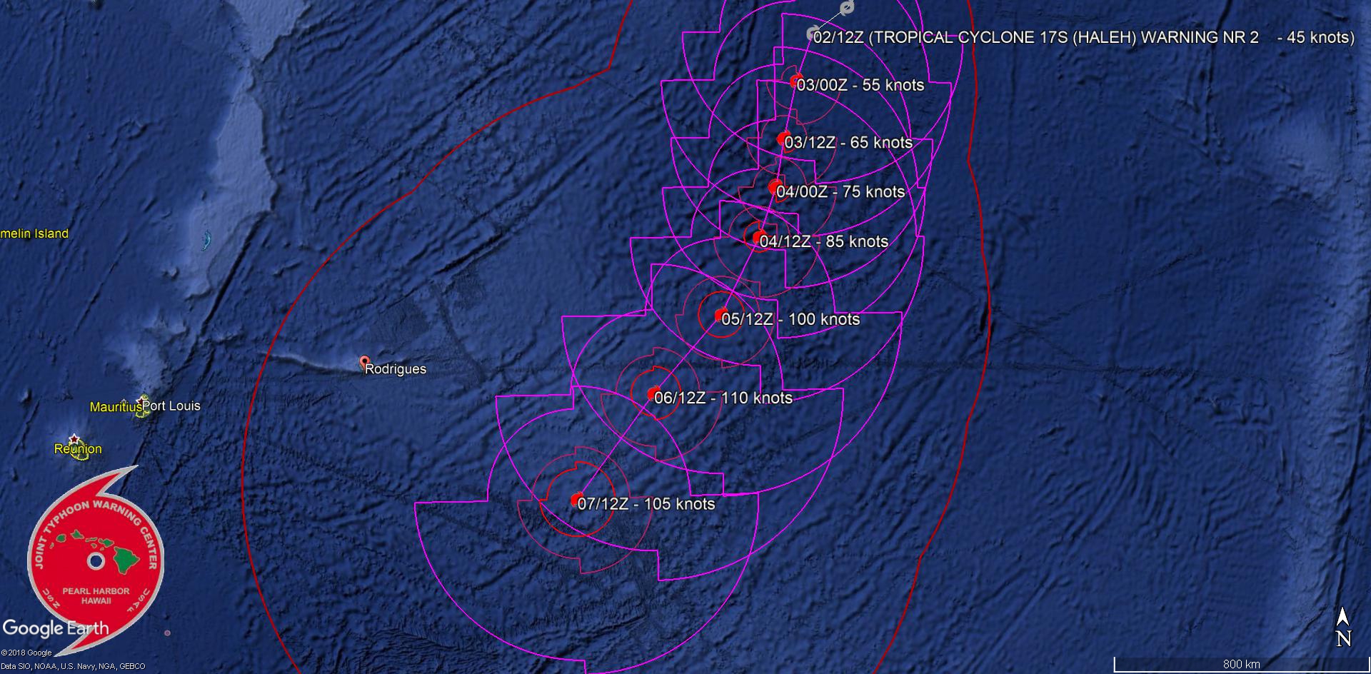 15UTC: TC HALEH(17S): forecast to intensify next 96hours to a peak at Category 3 US, no threat to land