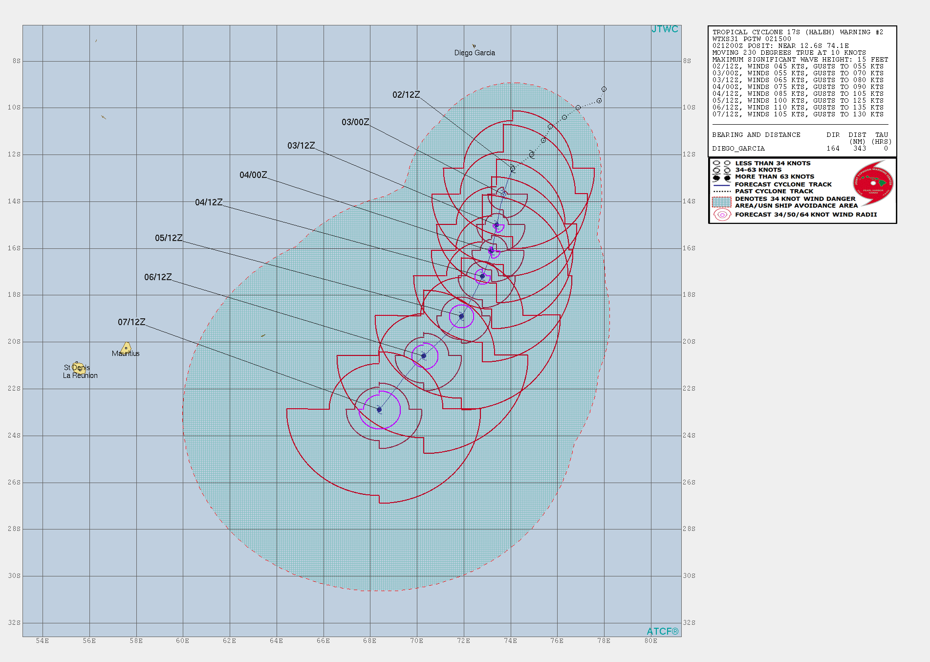 15UTC: TC HALEH(17S): forecast to intensify next 96hours to a peak at Category 3 US, no threat to land