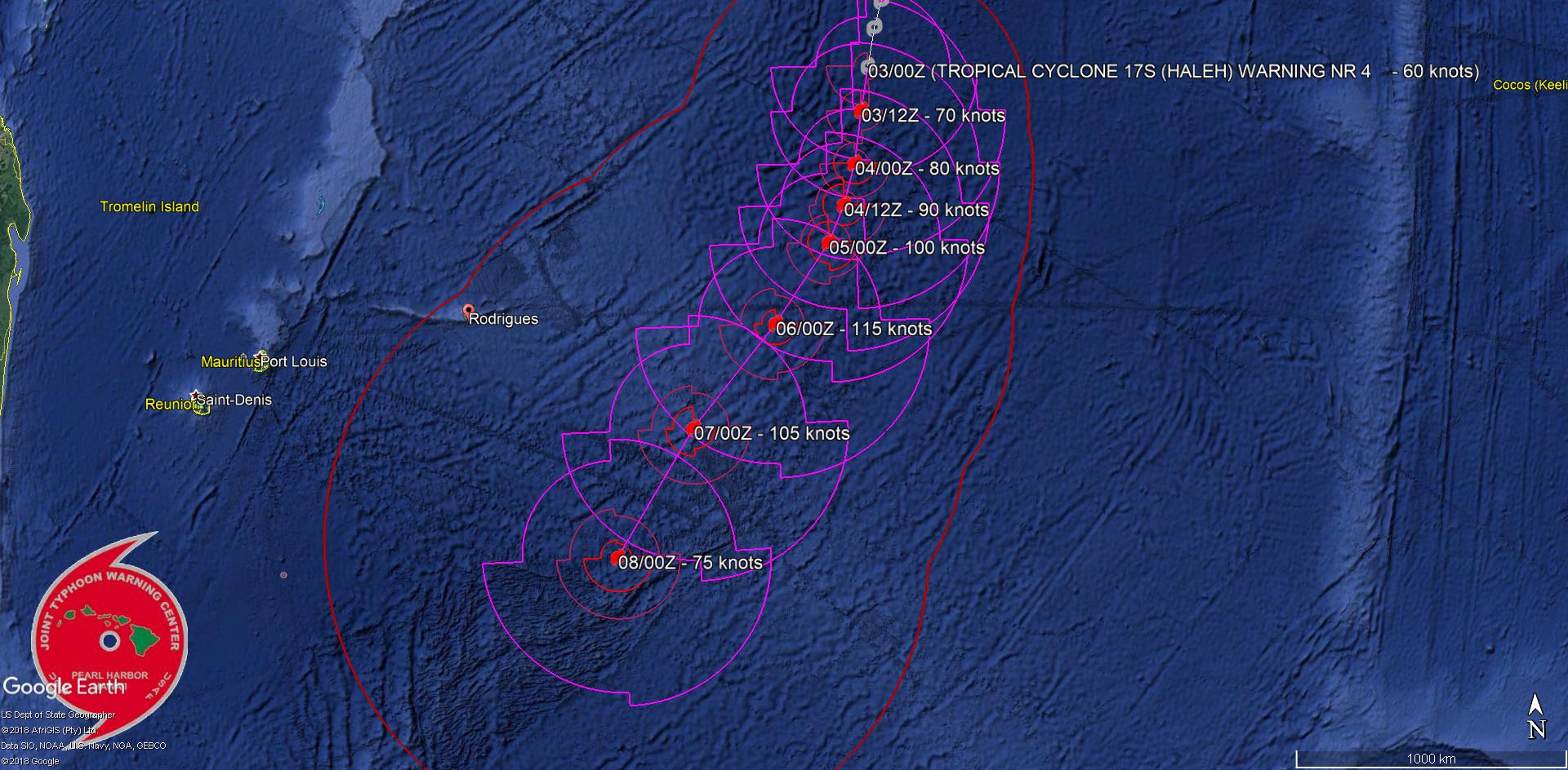 03UTC: TC HALEH(17S): slow moving and intensifying, possible peak at category 4 US in 72hours