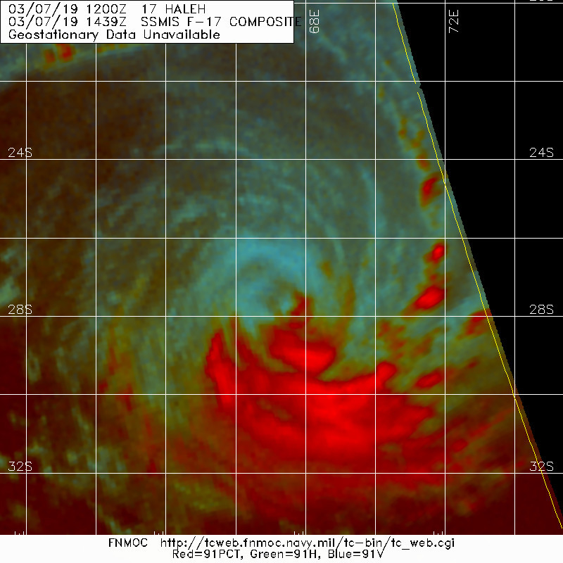 15UTC: Cyclone HALEH(17S) weakening and forecast to be a cold-core mid latitude low in 48hours