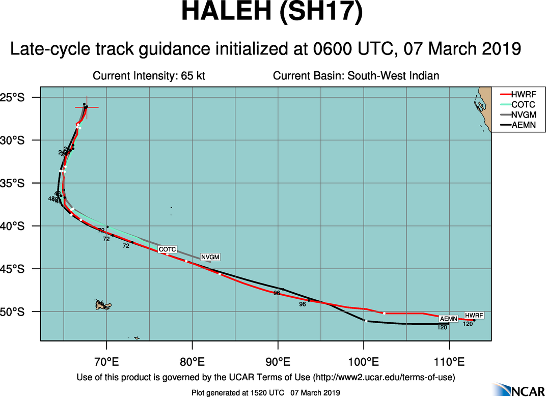 15UTC: Cyclone HALEH(17S) weakening and forecast to be a cold-core mid latitude low in 48hours