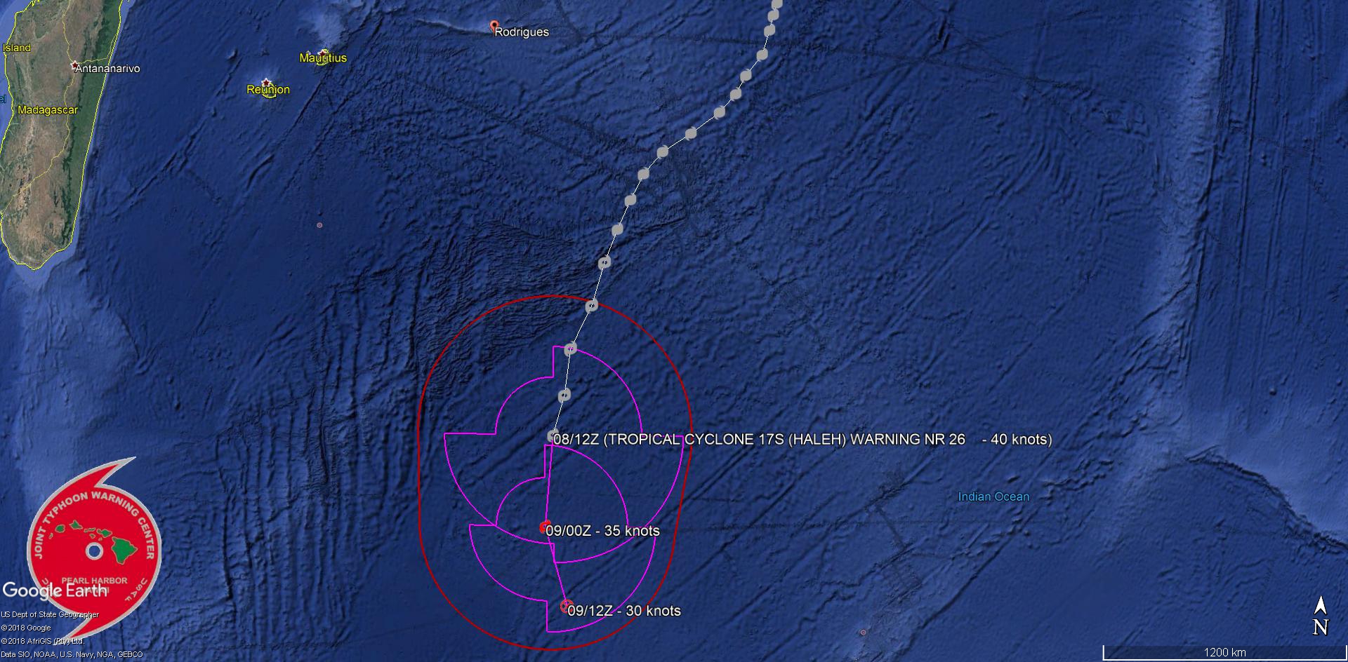 15UTC: TC HALEH(17S) undergoing slow extratropical transition