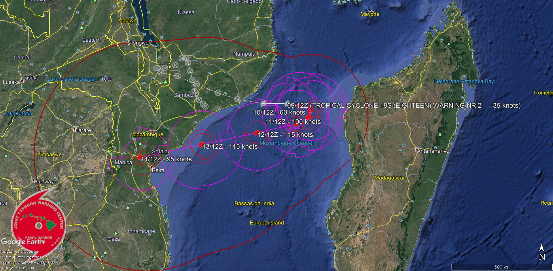 15UTC: TC 18S forecast to be a powerful category 4 US  in 3 days, possible direct threat to Beira/Mozambique