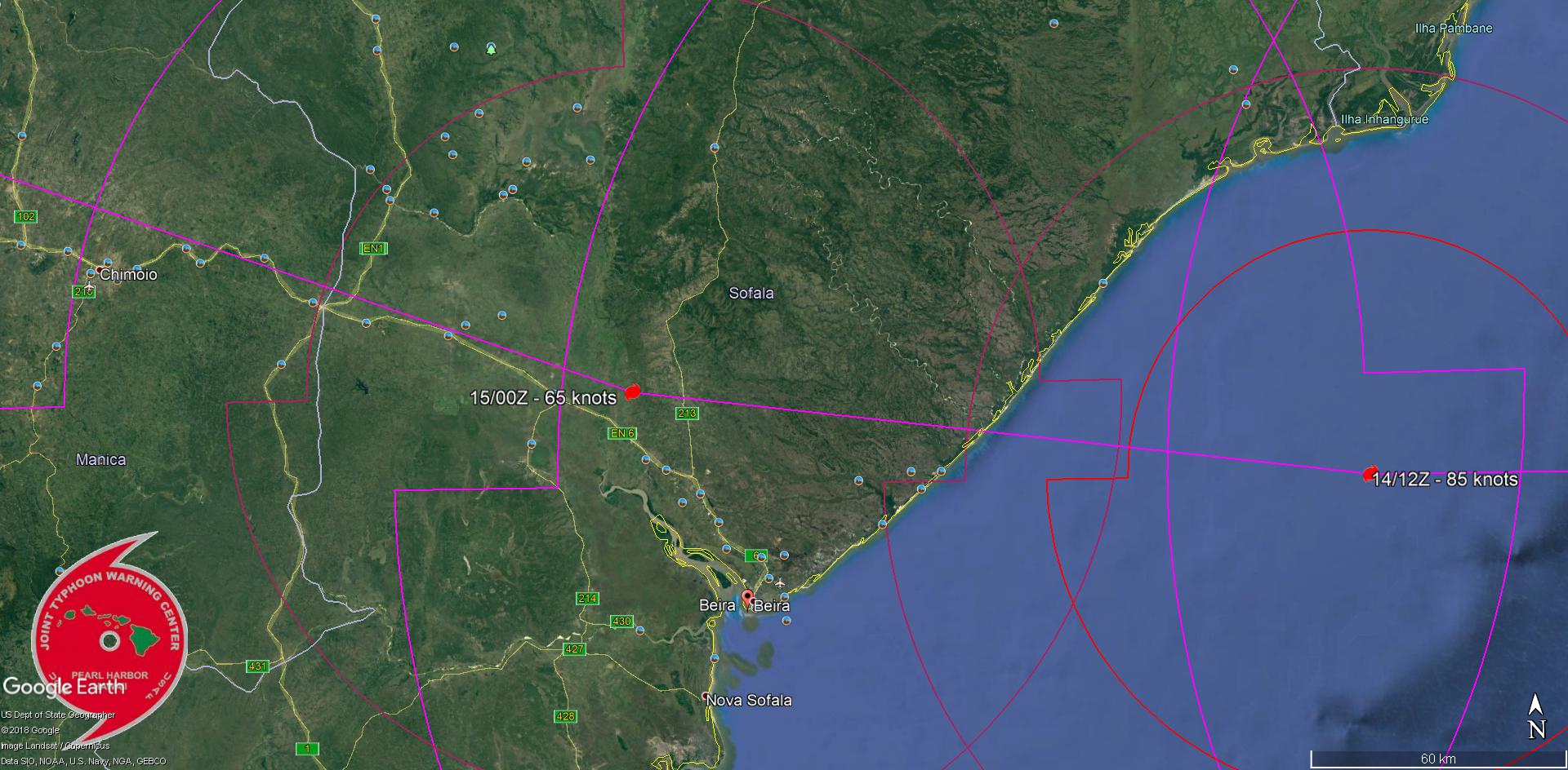 FORECAST LANDFALL AREA SHORTLY AFTER 24H