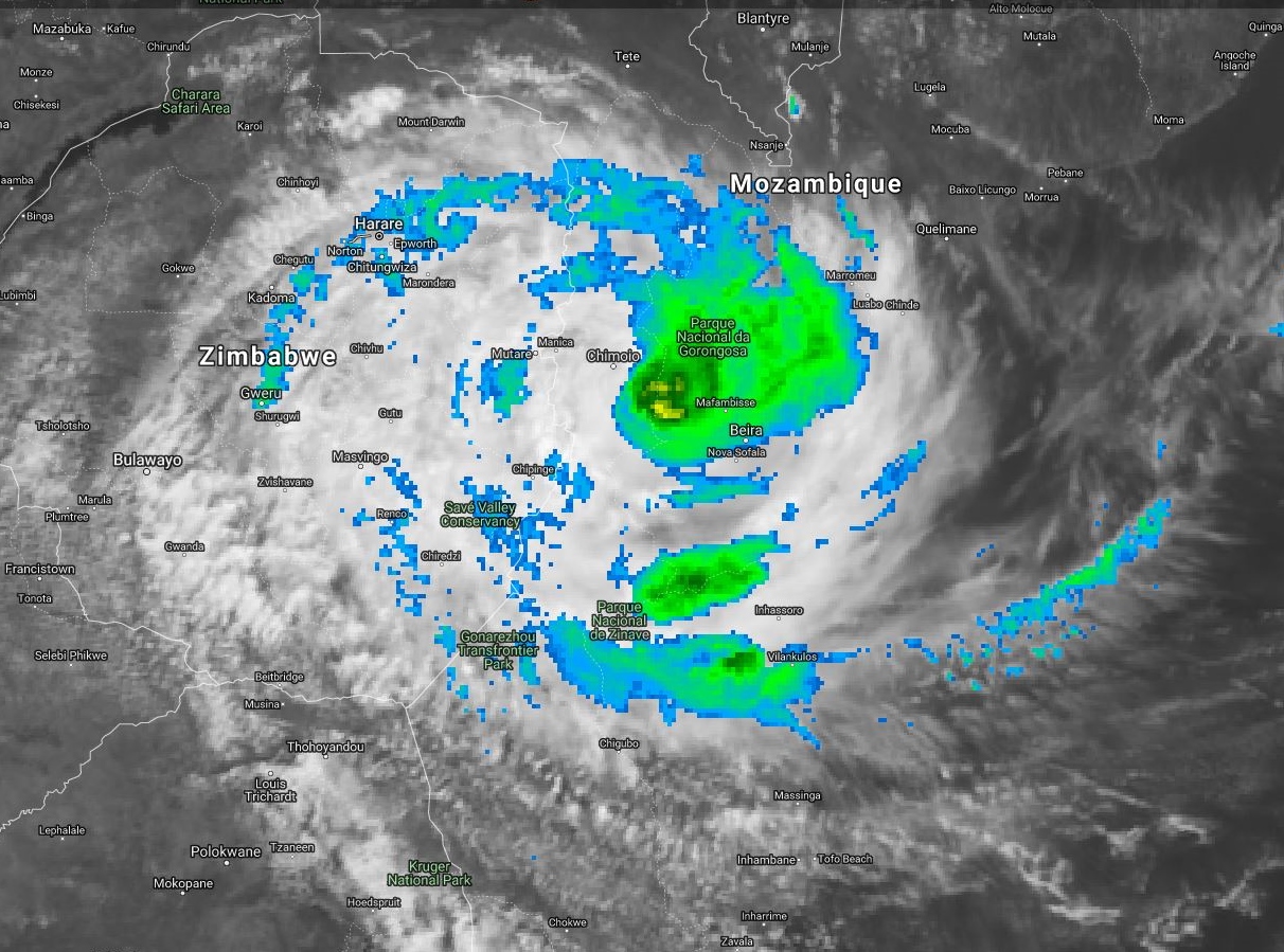 09UTC: TC IDAI(18S) is over overland now, Maximum intensity reached over water was 110knots, top Category 3 US