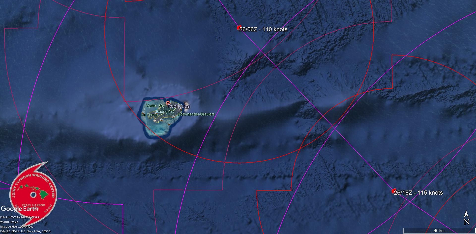 WARNING 16/JTWC: FORECAST CLOSEST POINT OF APPROACH TO RODRIGUES: 55KM TO THE EAST COAST