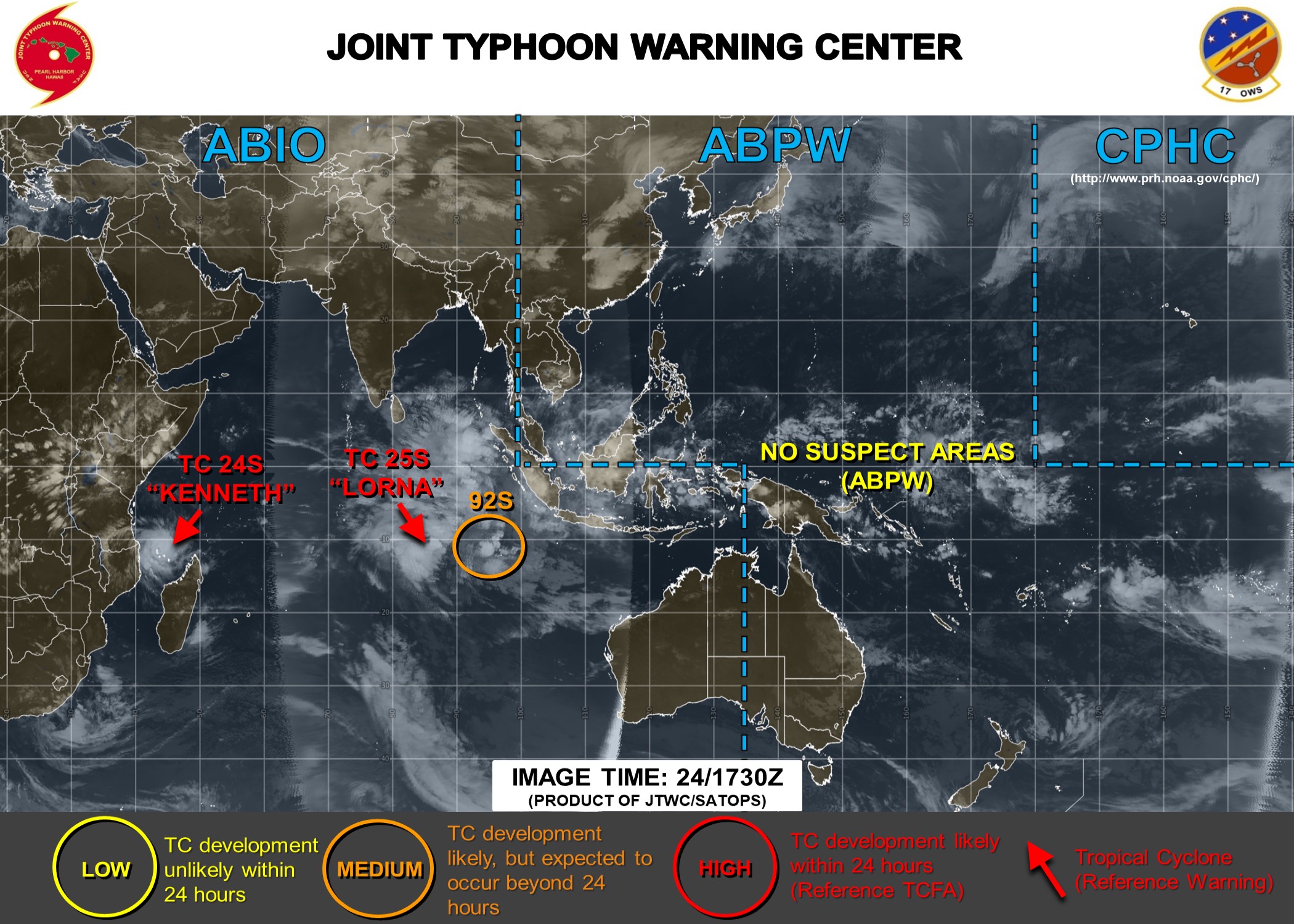 18UTC: INVEST 92S is now medium and may interact with TC LORNA(25S) after 48hours