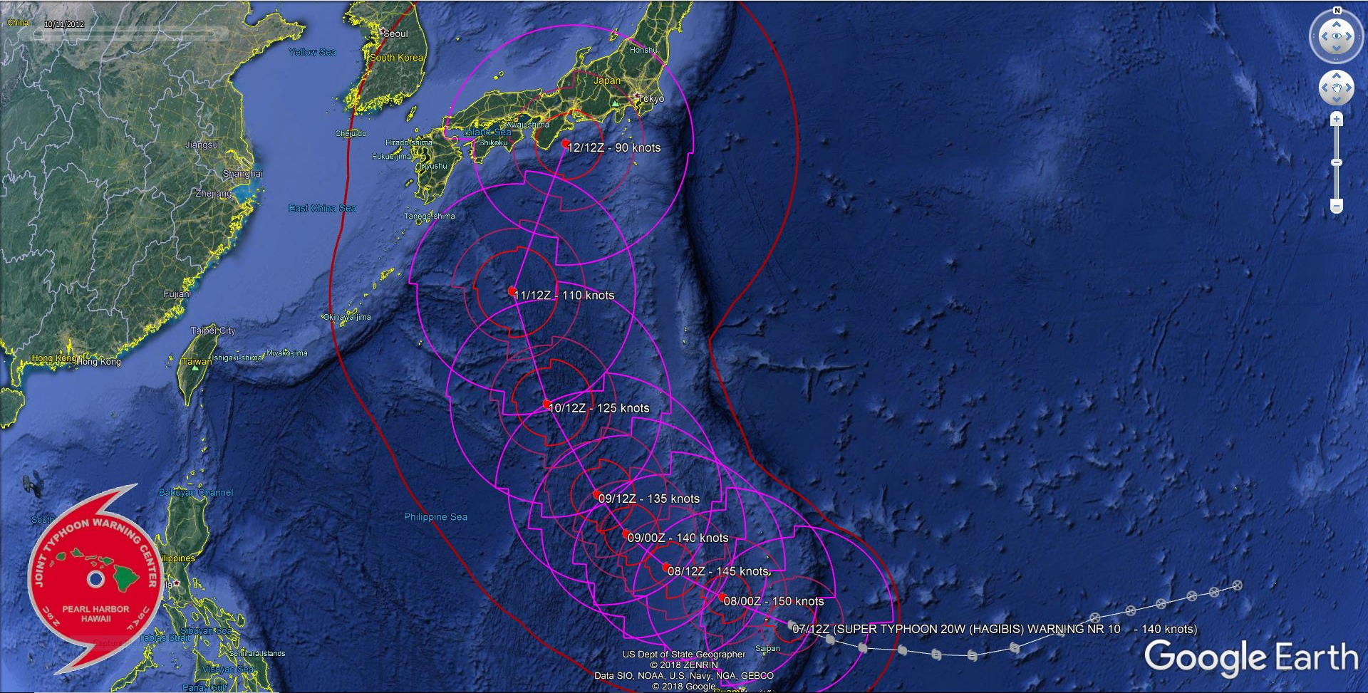 Super Typhoon Hagibis, category 5, intensity peaking within 12/24hours