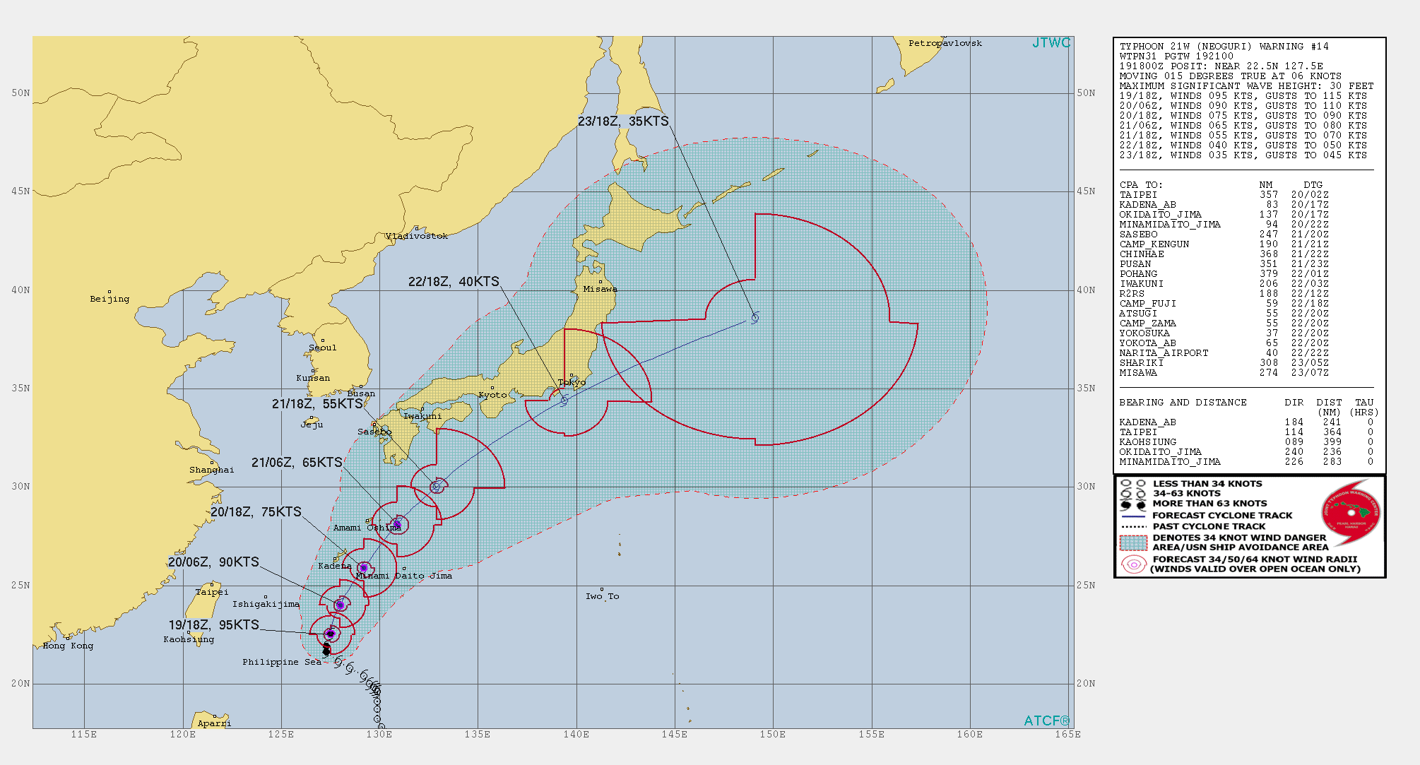 21W: CURRENT INTENSITY OF 95KNOTS, STRONG CATEGORY 2 US. HAS PROBABLY PEAKED.