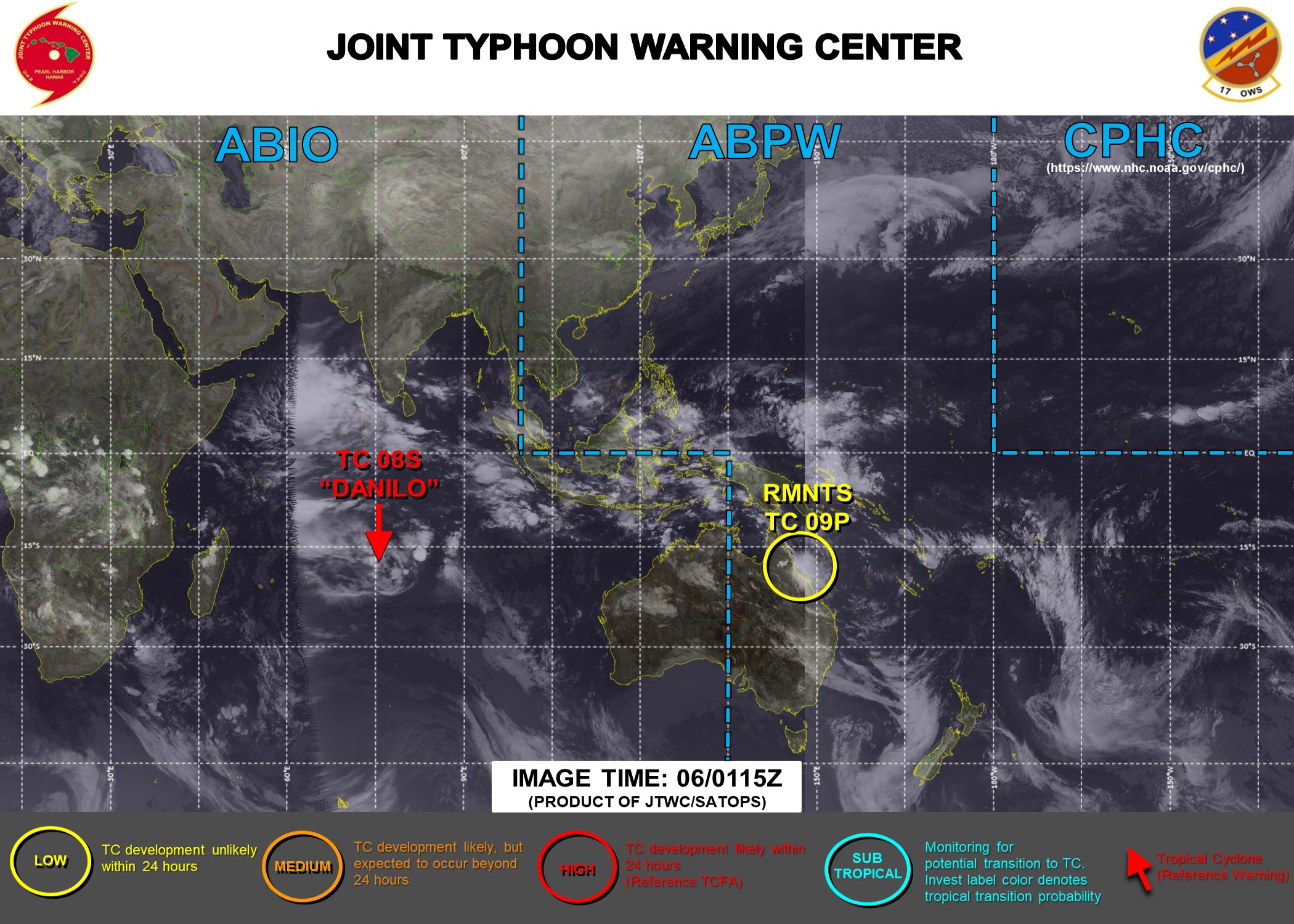 06/0115UTC. JTWC HAVE BEEN MONITORING THE REMNANTS OF TC 09P(IMOGEN) WHICH IS BACK OVER OPEN WATER APPROXIMATELY 150 KM SOUTH-SOUTHEAST OF CAIRNS, AUSTRALIA.