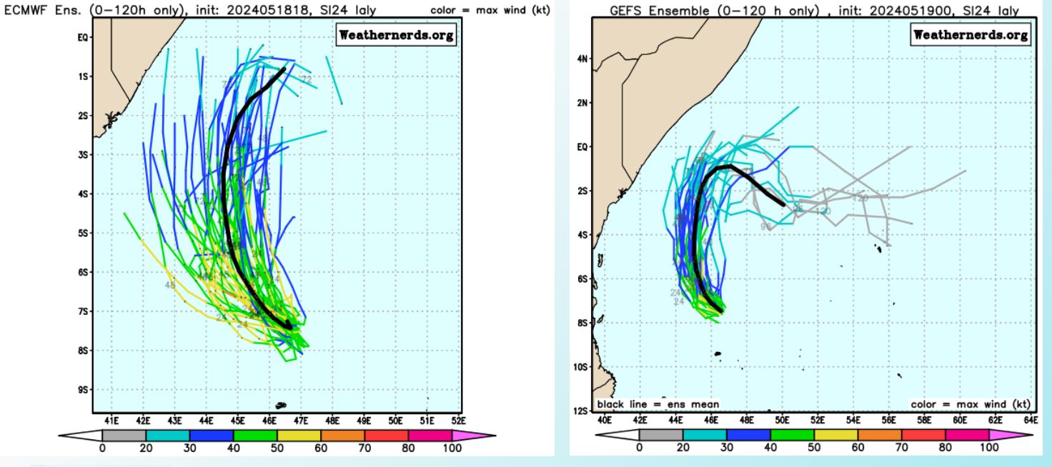TC 24S(IALY) peaks as a strong tropical storm// INVEST 93S// INVEST 93W// ECMWF 10 Day Storm Tracks// 1906utc