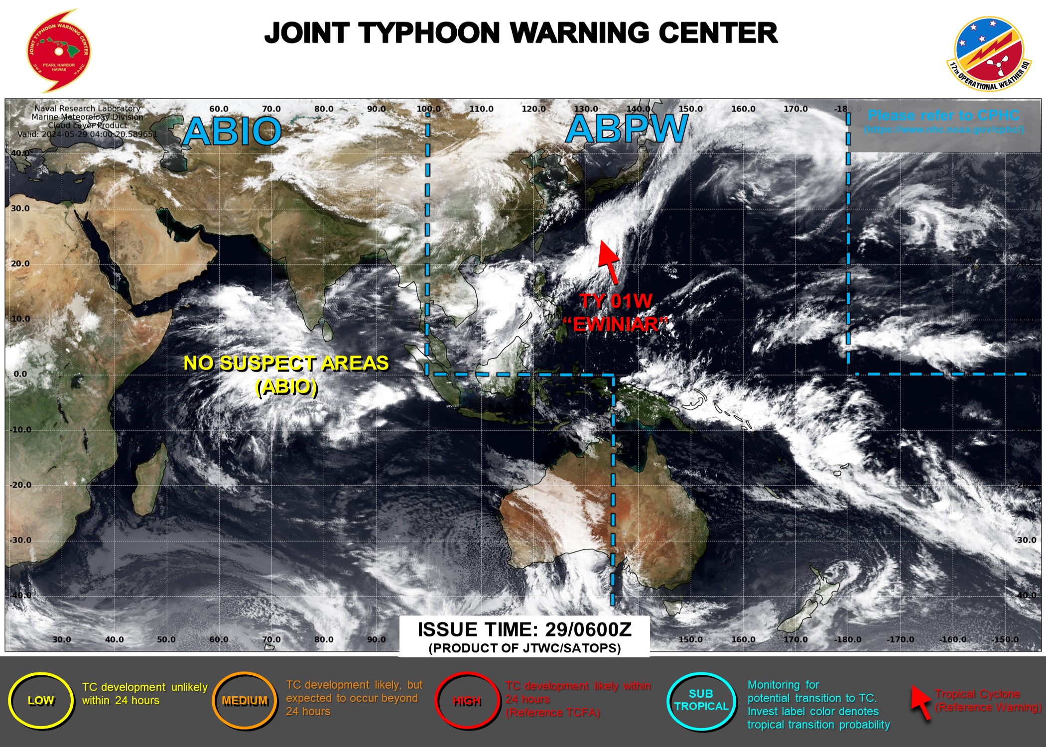 JTWC IS ISSUING 6HOURLY WARNINGS AND 3HOURLY SATELLITE BULLETINS ON 01W.