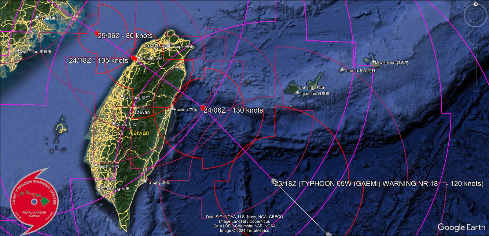 Powerful 05W(GAEMI) near Super Typhoon Intensity bearing down on TAIWAN// 2321utc