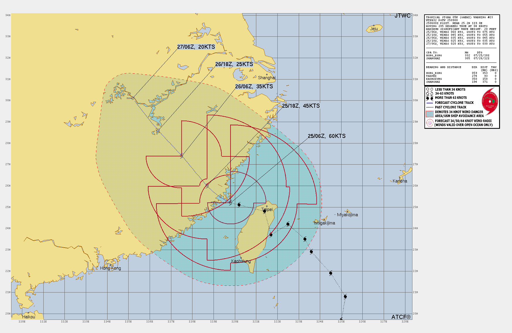 FORECAST REASONING.  SIGNIFICANT FORECAST CHANGES: THERE ARE NO SIGNIFICANT CHANGES TO THE FORECAST FROM THE PREVIOUS WARNING.  FORECAST DISCUSSION: LANDFALL OF TS 05W IS QUICKLY APPROACHING AND IS EXPECTED TO OCCUR BY 251200Z. 05W IS FORECAST TO CONTINUE TRACKING  ALONG THE SOUTHWEST PERIPHERY OF THE STR TO THE NORTHEAST THROUGHOUT  THE REMAINDER OF THE FORECAST PERIOD AS IT TRACKS INLAND. 05W IS  FORECAST TO DROP BELOW TROPICAL STORM STRENGTH NEAR TAU 24 AS THE  TERRAIN WILL HAVE HAD AMPLE TIME TO ERODE THE VORTEX. FURTHER LAND  INTERACTION WILL RAPIDLY WEAKEN 05W WITH DISSIPATION FORECAST TO OCCUR  NO LATER THAN TAU 48.