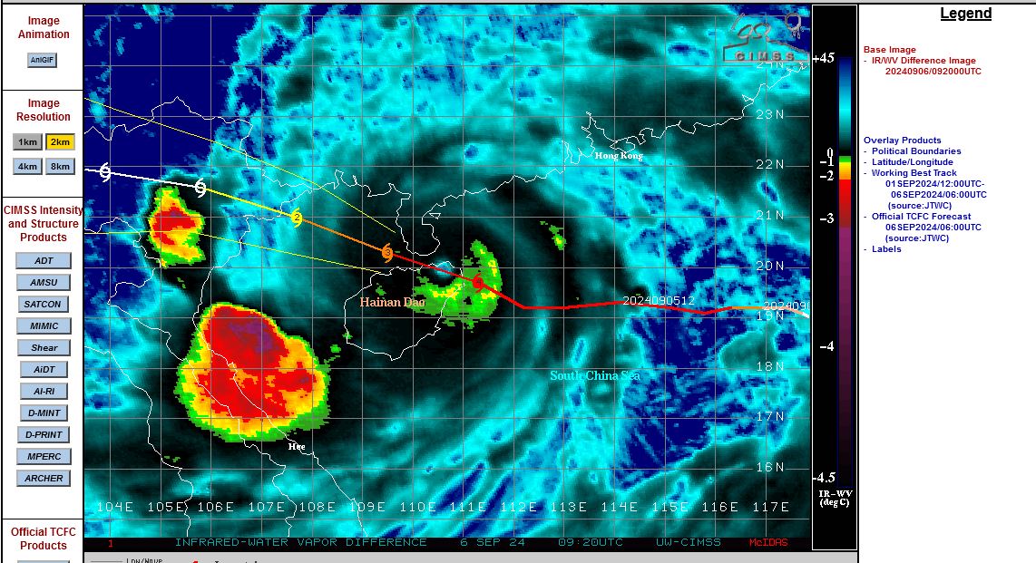 SATELLITE ANALYSIS, INITIAL POSITION AND INTENSITY DISCUSSION: AS INDICATED IN ANIMATED ENHANCED INFRARED (EIR) SATELLITE IMAGERY, TYPHOON (TY) 12W IS BEGINNING TO WEAKEN AS IT MAKES LANDFALL OVER  NORTHERN HAINAN ISLAND. HOWEVER, EIR IMAGERY AND RADAR IMAGERY  CONTINUE TO SHOW A ROUND 21NM EYE WITH A NEAR COMPLETE EYEWALL AND  SPIRAL BANDING OVER THE SOUTHERN SEMICIRCLE. ALTHOUGH THE EYEWALL IS  BEGINNING TO ERODE OVER THE WESTERN QUADRANT, THE OVERALL STRUCTURE  REMAINS WELL-ORGANIZED WITH EXTENSIVE SPIRAL BANDING OVER ALL  QUADRANTS. SURFACE OBSERVATIONS AT HAIKOU (ZJHK), OVER NORTHERN HAINAN  ISLAND, HAVE INCREASED QUICKLY TO 52 KNOTS SUSTAINED (10-MINUTE  AVERAGE) GUSTING TO 8O KNOTS, WITH SLP NEAR 970MB. OVERALL, THERE IS  HIGH CONFIDENCE IN THE INITIAL POSITION BASED ON THE EIR IMAGERY. THE  INITIAL INTENSITY IS ASSESSED AT 125 KNOTS BASED ON THE LOWER END OF  THE AGENCY DVORAK CURRENT INTENSITY ESTIMATES AND OBJECTIVE INTENSITY  ESTIMATES RANGING FROM 116 TO 132 KNOTS.