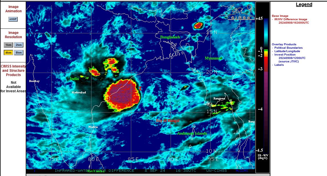 THE AREA OF CONVECTION (INVEST 92B) PREVIOUSLY LOCATED NEAR  17.9N 86.7E IS NOW LOCATED NEAR 18.2N 86.2E, APPROXIMATELY 166 NM EAST  OF VISAKHAPATNAM. ANIMATED MULTISPECTRAL SATELLITE IMAGERY (MSI) DEPICTS  A SHALLOW CONSOLIDATING EXPOSED LOW LEVEL CIRCULATION CENTER (LLCC) WITH  CURVED LOW-LEVEL CLOUD BANDING. A PARTIAL 080341Z GPM GMI 89GHZ  MICROWAVE IMAGE DEPICTS DEEP CONVECTION SHEARED TO THE WESTERN  SEMICIRCLE OF THE LLCC. ENVIRONMENTAL ANALYSIS REVEALS A MODERATE  ENVIRONMENT WITH HIGH VERTICAL WIND SHEAR OF 15-20 KNOTS, MODERATELY  DIFFLUENT EQUATORWARD OUTFLOW AND WARM SEA SURFACE TEMPERATURES OF 29-30  DEGREES C. THE PRIMARY INHIBITING ENVIRONMENTAL FACTOR IS THE ELEVATED  VERTICAL WIND SHEAR, HOWEVER A SHARP GRADIENT EXISTS AND THE SHEAR  ENVIRONMENT IS MORE FAVORABLE AS THE SYSTEM PASSES FARTHER NORTH. GLOBAL  MODELS INDICATE STEADY DEVELOPMENT OVER THE NEXT 24 HOURS. MAXIMUM  SUSTAINED SURFACE WINDS ARE ESTIMATED AT 23 TO 28 KNOTS. MINIMUM SEA  LEVEL PRESSURE IS ESTIMATED TO BE NEAR 994 MB. THE POTENTIAL FOR THE  DEVELOPMENT OF A SIGNIFICANT TROPICAL CYCLONE WITHIN THE NEXT 24 HOURS  REMAINS HIGH.