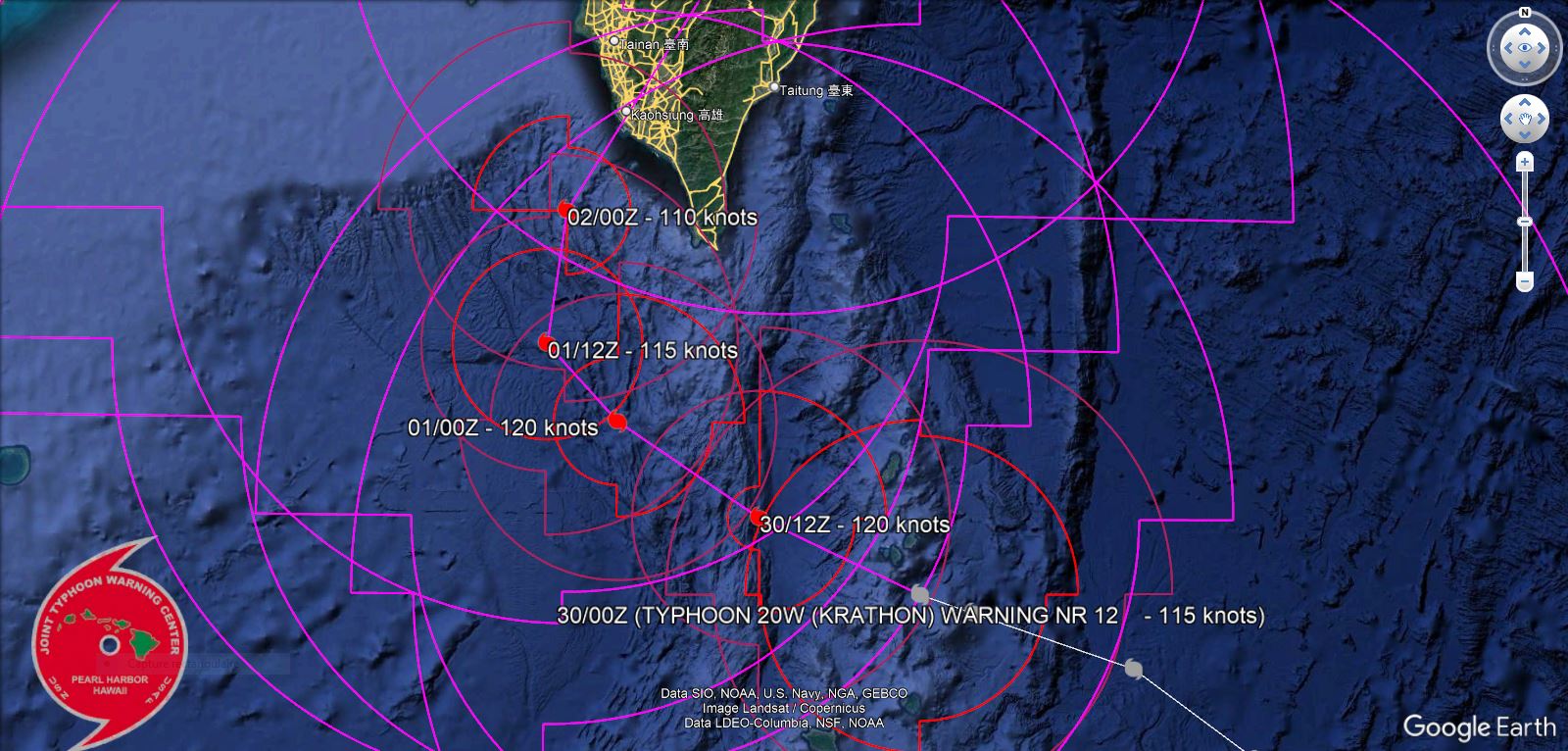 Typhoon 20W(KRATHON) powerful CAT 4 US bearing down on Southern TAIWAN//19W(JEBI)//3006utc
