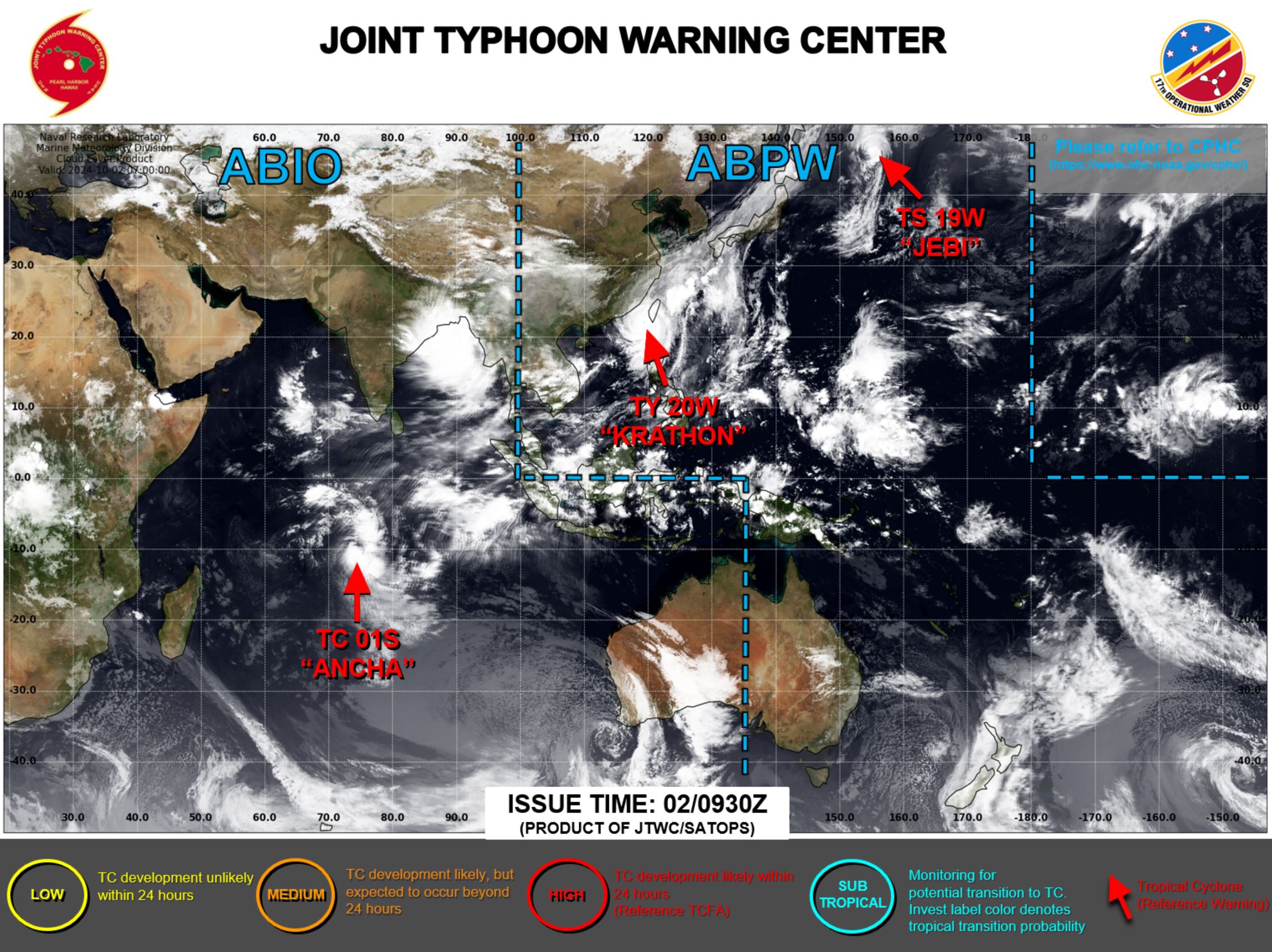 20W(KRATHON) reached Super Typhoon Intensity now bearing down on TAIWAN//19W(JEBI)//TC 01S(ANCHA)//0209utc