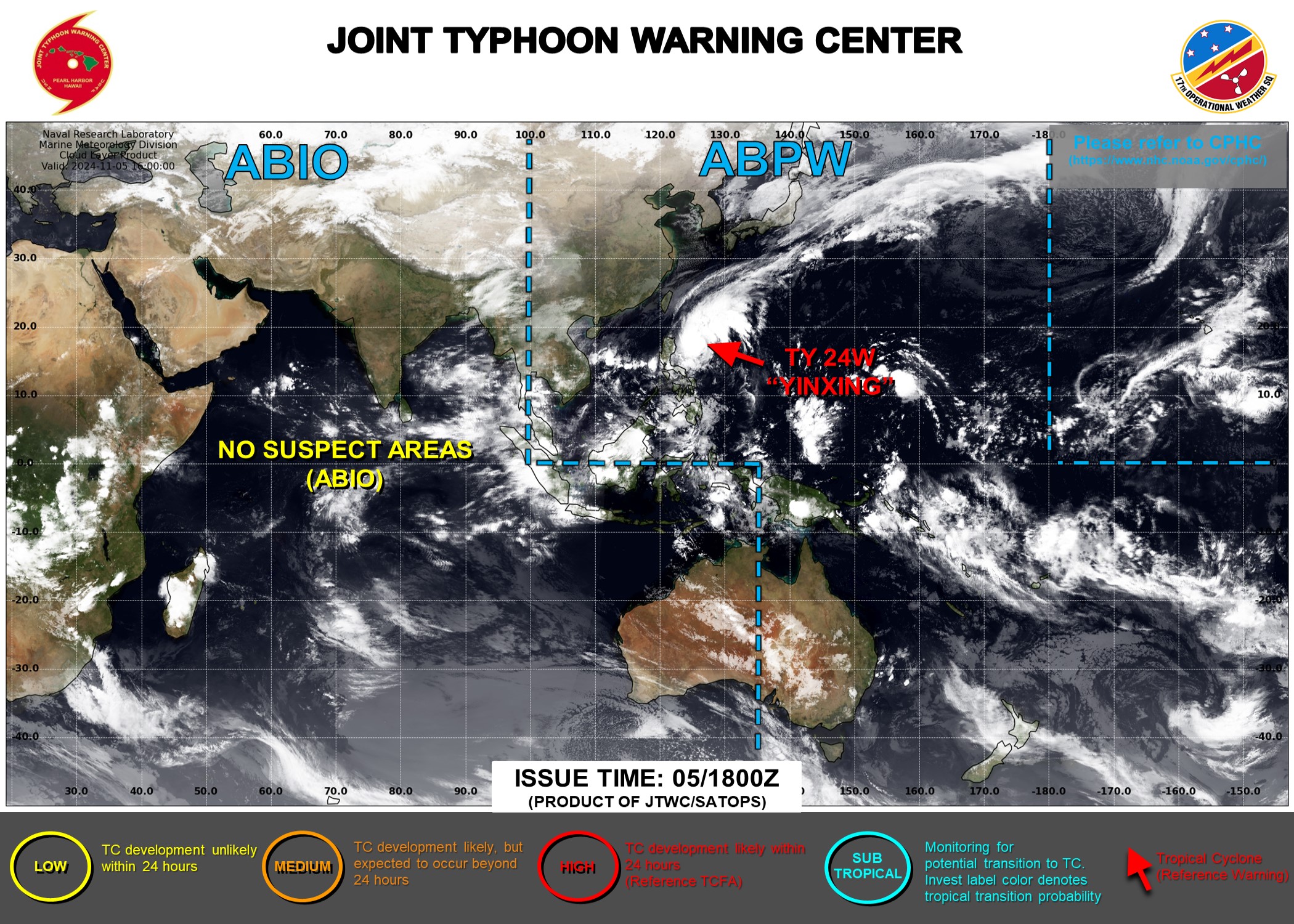 JTWC IS ISSUING 6HOURLY WARNINGS AND 3HOURLY SATELLITE BULLETINS ON TY 24W(YINXING).