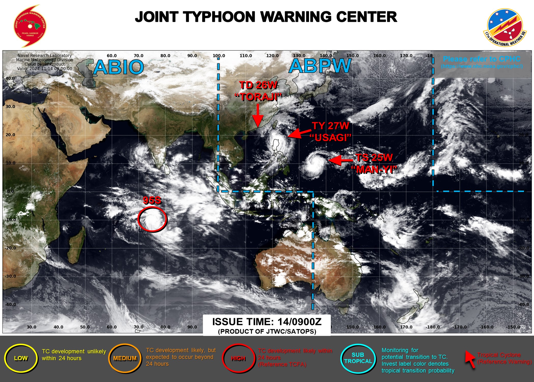 JTWC IS ISSUING 6HOURLY WARNINGS AND 3HOURLY SATELLITE BULLETIN ON 27W AND ON 25W. 3HOURLY SATELLITE BULLETIN ARE ISSUED ON 95S.